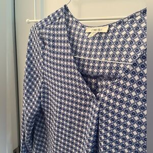 Como Blu Blue and White Patterned Blouse Small